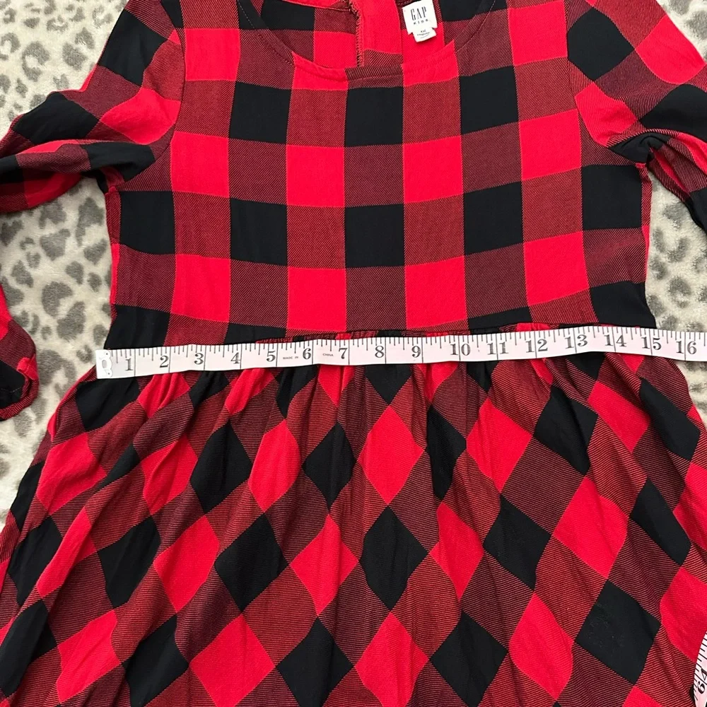 GapKids Buffalo Plaid Bell Sleeve Dress in Red Black Size XXL Regular Girls
